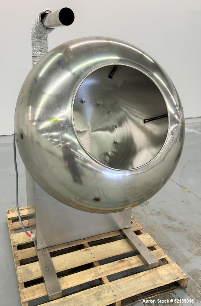 Used- Coating Pan, 39" Diameter, Stainless Steel. With (6) welded ribs 3/4" wide x 1/2" thick, 21" deep x 20.5" diameter ope...