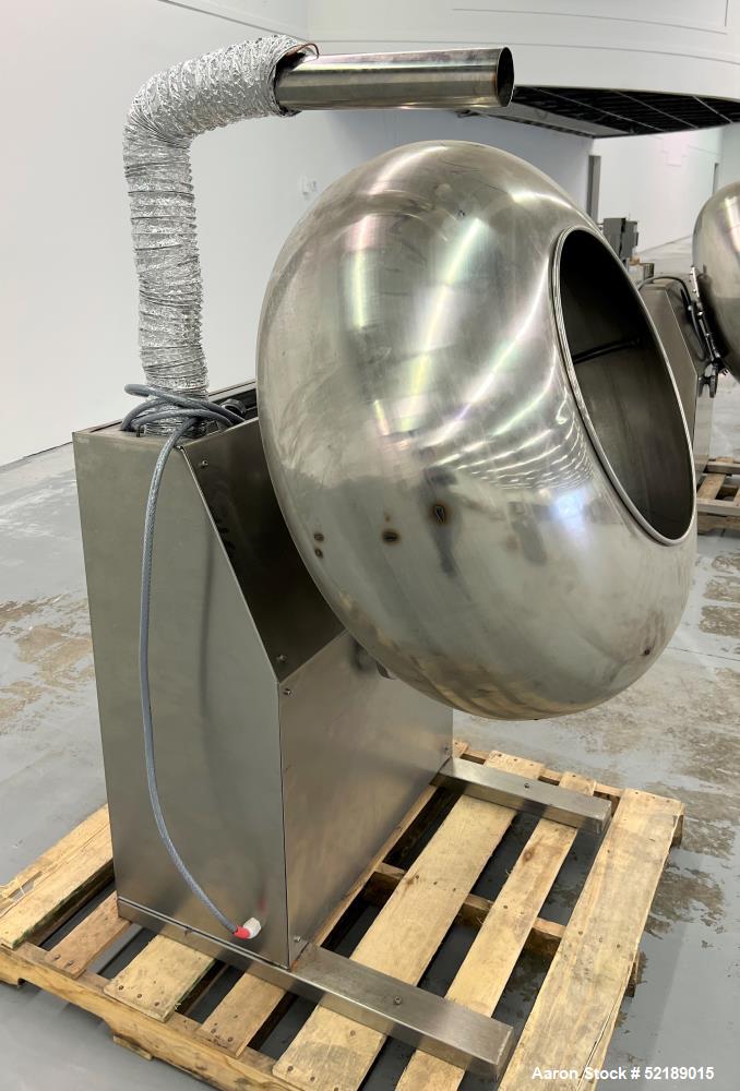 Used- Coating Pan, 39" Diameter, Stainless Steel. With (6) welded ribs 3/4" wide x 1/2" thick, 21" deep x 20.5" diameter ope...