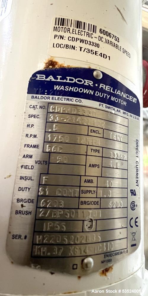 Used Spray Dynamics Soft Flight Coating Drum, Stainless Steel. Approximate 30" diameter x 27-1/2" long. (8) Internal flights. Has adjustable pitch. 20" Inlet, 23-3/8" outlet. Driven by 1/2hp, 1750 rp...