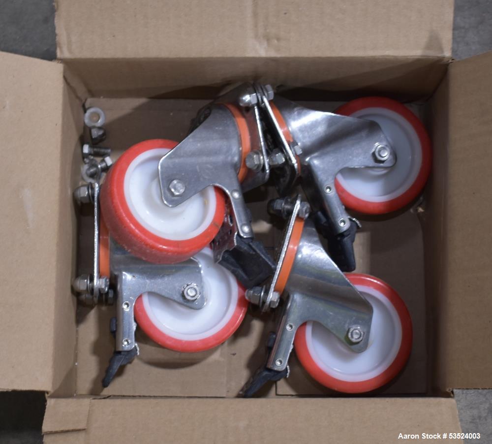 Used Spray Dynamics Soft Flight Coating Drum, Stainless Steel. Approximate 30" diameter x 27-1/2" long. (8) Internal flights. Has adjustable pitch. 20" Inlet, 23-3/8" outlet. Driven by 1/2hp, 1750 rp...