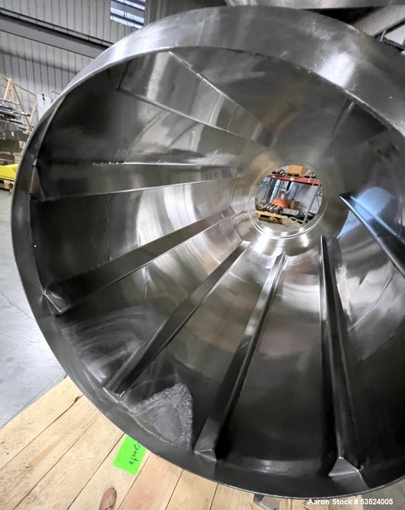 Used Stainless Steel Seasoning Drum. Approximate 30" diameter x 64" long. (8) Internal flights. Has adjustable pitch. 20" Inlet, 26" outlet. Driven by 1/2hp, 90 volt, 1750 rpm motor. Control panel. M...