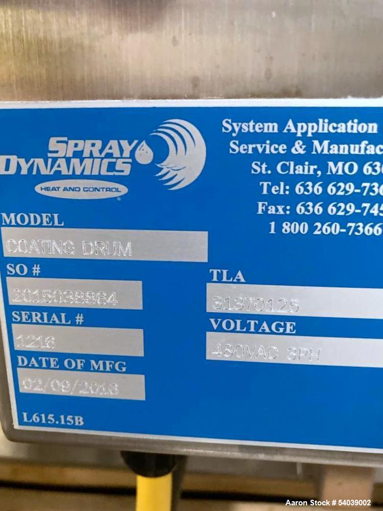 Used Spray Dynamics Spray Coating System – FastBack Feeder, Liquid & Dry Applicators, SS Mix Tanks, Built 2008