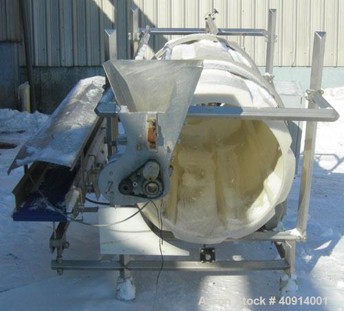 Used Allen Machinery Rotating Coating Drum, horizontal, plastic construction. 36" diameter x approximately 96" long. (8) internal flights, driven by a 1 hp, 3/60/230/460 volt, 1725 rpm gearmotor. Inc...