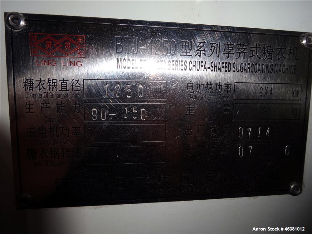 Used Jiangsu Cuibao Group Chufa Sugar Coating Machine, Model BTJ-1250 
