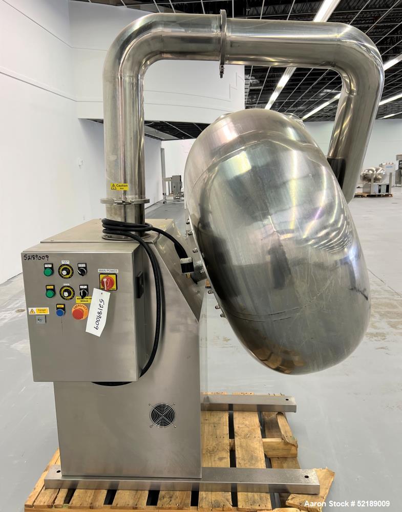 Used- Loynds  48" Diameter Stainless Steel Coating Pan, Model CP1000. With (6) welded ribs 3/4" wide x 1/2" thick, 26" deep ...