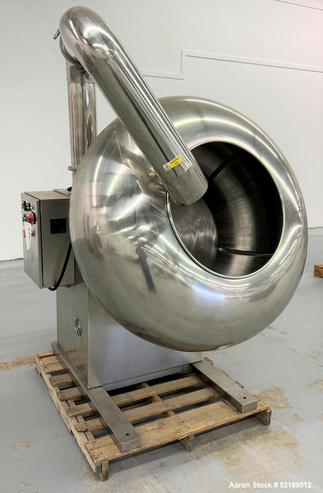 Used- Loynds  48" Diameter Stainless Steel Coating Pan, Model CP1000. With (6) welded ribs 3/4" wide x 1/2" thick, 26" deep ...