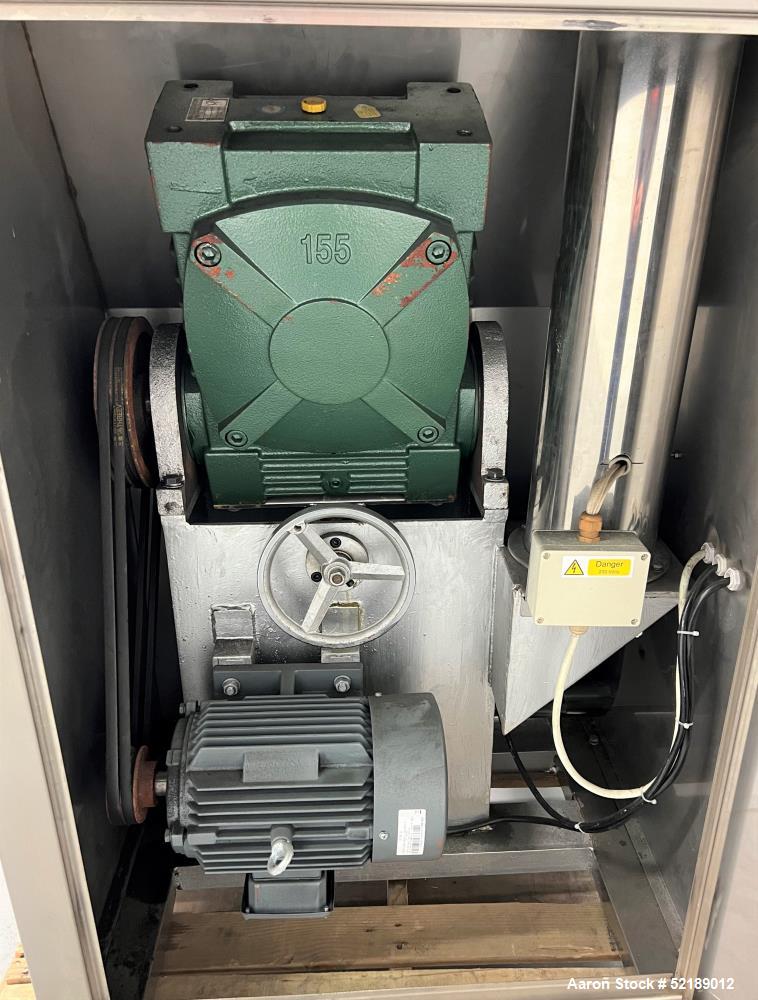 Used Loynds  48" Diameter Stainless Steel Coating Pan, Model CP1000. With (6) welded ribs 3/4" wide x 1/2" thick, 26" deep x 24" diameter opening, hot air blower with variable speed control (heat can...