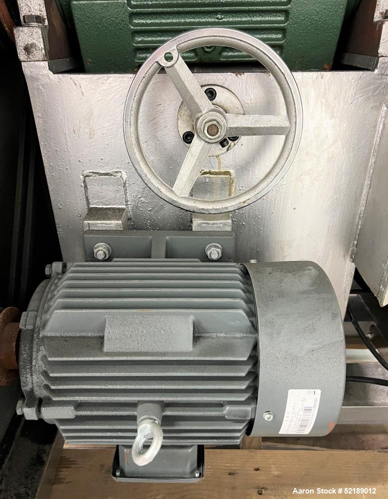 Used Loynds  48" Diameter Stainless Steel Coating Pan, Model CP1000. With (6) welded ribs 3/4" wide x 1/2" thick, 26" deep x 24" diameter opening, hot air blower with variable speed control (heat can...