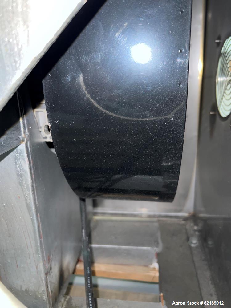 Used Loynds  48" Diameter Stainless Steel Coating Pan, Model CP1000. With (6) welded ribs 3/4" wide x 1/2" thick, 26" deep x 24" diameter opening, hot air blower with variable speed control (heat can...