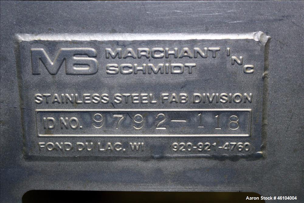 Used Marchant Schmidt Drum Tumbler, Model TD3072, 304 Stainless Steel. 30" Diameter x 48" long drum with 25" opening. Driven by .33hp, 3/60/230/460 volt, 300-1800 rpm motor with 13.28 tp 1 ratio. Has...