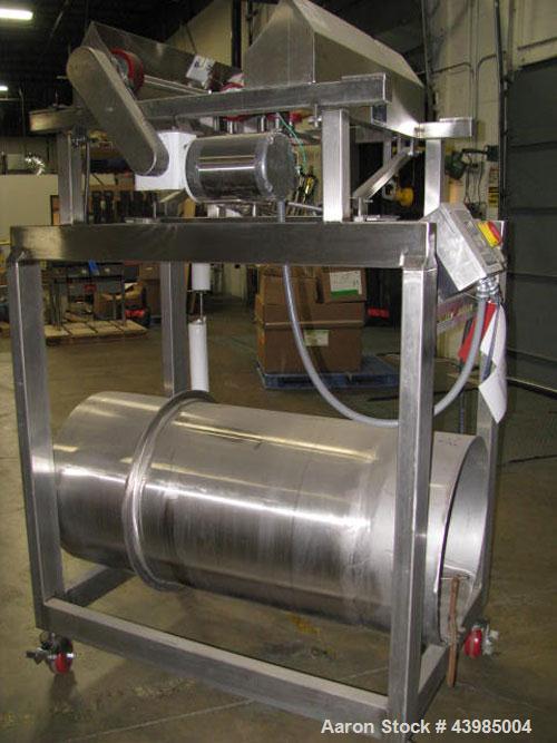 Used Spray Dynamics Soft Flight Coating Drum, Model 48X24, 304 Stainless Steel.  Approximately 24” diameter x 51” long drum with flights, manual drum pitch adjustment.  Driven by a 1/2 hp, 3/60/230/4...