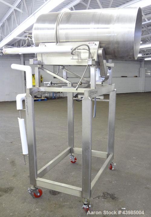 Used Spray Dynamics Soft Flight Coating Drum, Model 48X24, 304 Stainless Steel.  Approximately 24” diameter x 51” long drum with flights, manual drum pitch adjustment.  Driven by a 1/2 hp, 3/60/230/4...