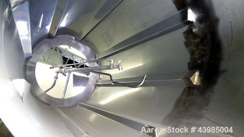 Used Spray Dynamics Soft Flight Coating Drum, Model 48X24, 304 Stainless Steel.  Approximately 24” diameter x 51” long drum with flights, manual drum pitch adjustment.  Driven by a 1/2 hp, 3/60/230/4...