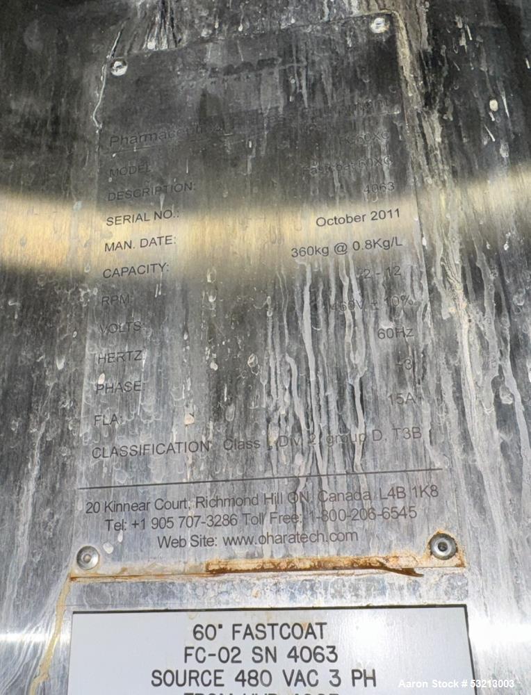 Used O’Hara 60" FC60XC High-Capacity Automatic Tablet Coater | 360 kg Batch System with AHU & Blower