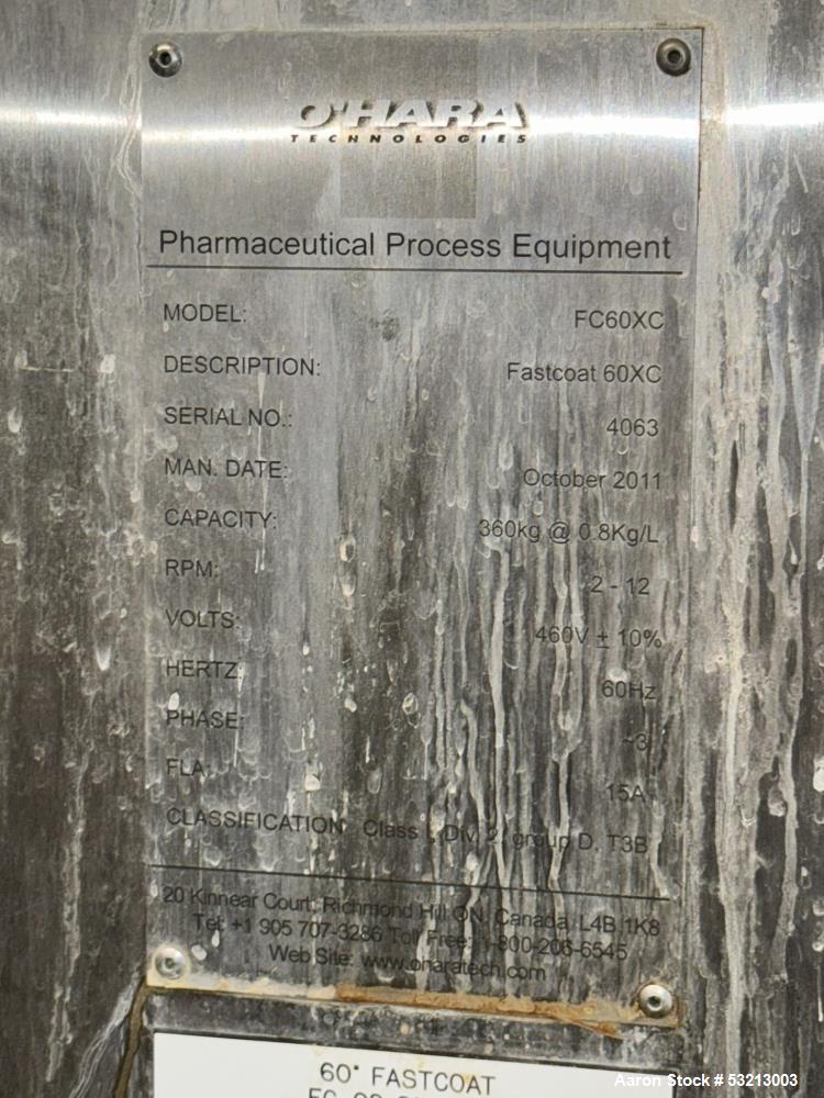 Used O’Hara 60" FC60XC High-Capacity Automatic Tablet Coater | 360 kg Batch System with AHU & Blower