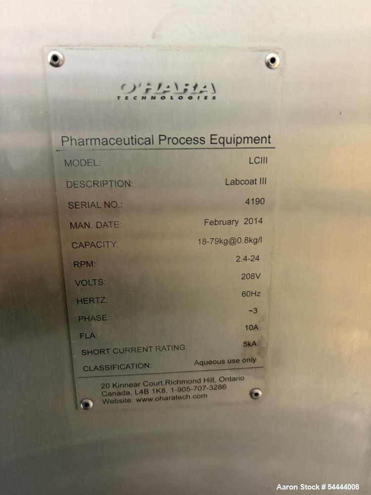 Buy Used O’Hara LCIII Tablet Coating Machine – 18–79 kg Batch Capacity