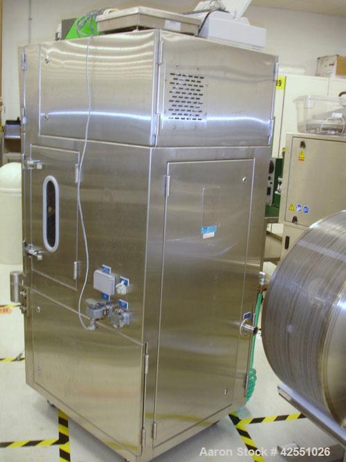 Used O'Hara LABCOAT Coating Pan, Model LCI, Stainless Steel. Change pan design with 11" perforated pan, 1.5 kg capacity, 3-30 rpm pan speed, aqueous operation with Xycom PLC controls with spray gun, ...