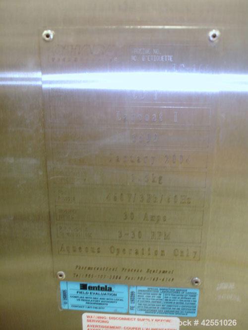 Used O'Hara LABCOAT Coating Pan, Model LCI, Stainless Steel. Change pan design with 11" perforated pan, 1.5 kg capacity, 3-30 rpm pan speed, aqueous operation with Xycom PLC controls with spray gun, ...