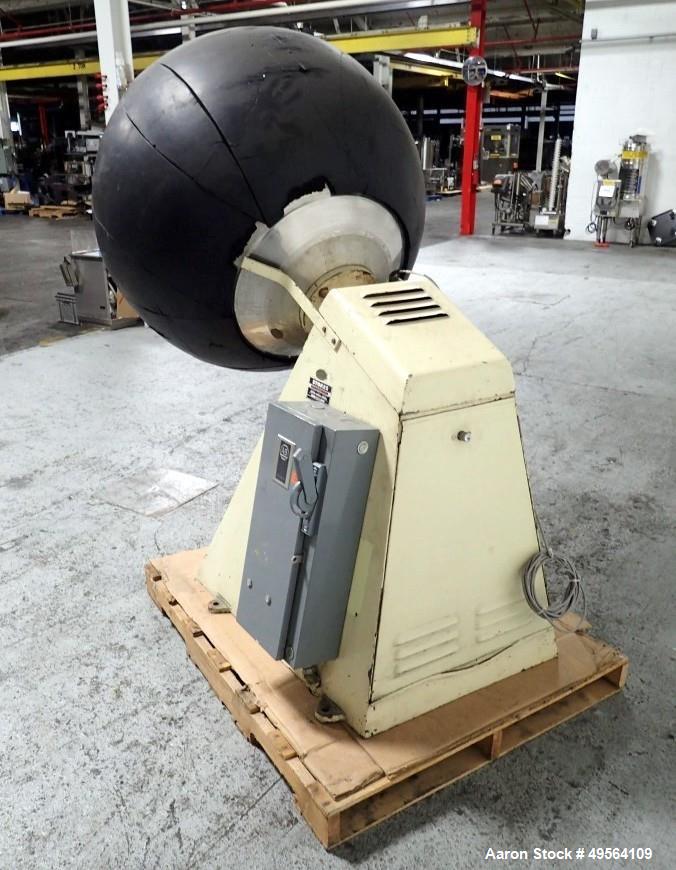 Used Stokes 42" Coating Pan, Model 100VS, Stainless Steel Construction. 42" Inner diameter, 26" diameter opening, 37" lip height. Driven by 1.5 hp, 208-230/460 volt motor. Mounted on base.