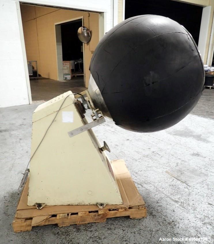 Used Stokes 42" Coating Pan, Model 100VS, Stainless Steel Construction. 42" Inner diameter, 26" diameter opening, 37" lip height. Driven by 1.5 hp, 208-230/460 volt motor. Mounted on base.