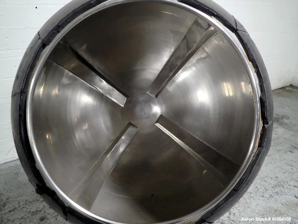Used Stokes 42" Coating Pan, Model 100VS, Stainless Steel Construction. 42" Inner diameter, 26" diameter opening, 37" lip height. Driven by 1.5 hp, 208-230/460 volt motor. Mounted on base.
