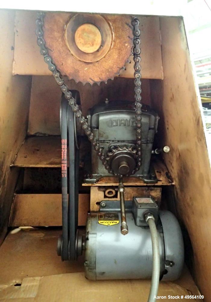 Used Stokes 42" Coating Pan, Model 100VS, Stainless Steel Construction. 42" Inner diameter, 26" diameter opening, 37" lip height. Driven by 1.5 hp, 208-230/460 volt motor. Mounted on base.
