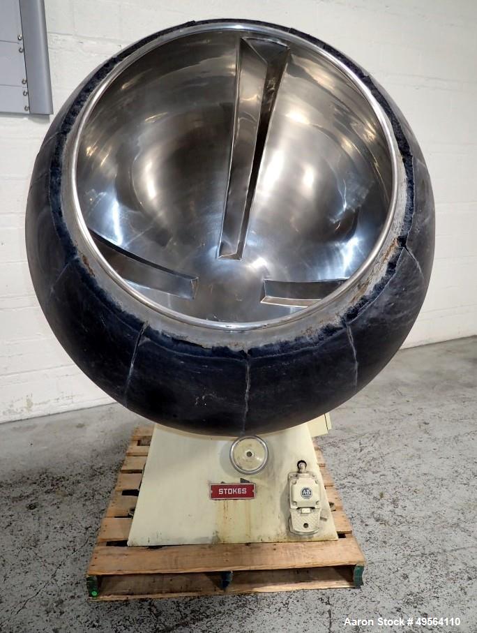 Used- Stokes Coating Pan, Model 900-300-001, Stainless Steel Construction. 42" Inner diameter, 26" diameter opening, 39" lip...