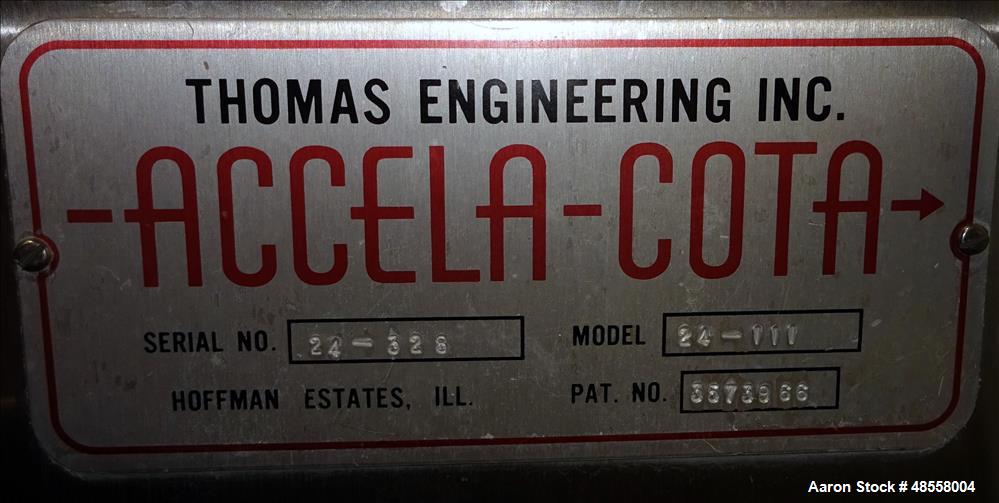 Used- Thomas Engineering Coating Pan, Model "Accela-Cota"