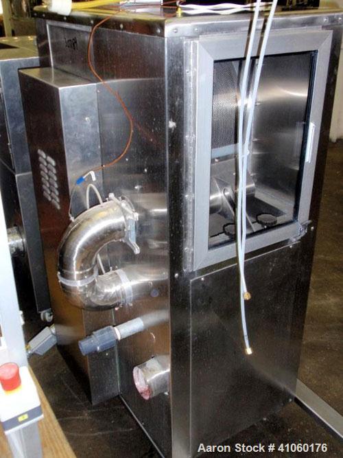 Used Thomas Engineering Accela Cota, 24" Diameter, Model 24 MK II, Stainless Steel. Perforated pan, with spray guns and Thomas Engineering air handling unit, type AHU-24, serial #196, on unitized bas...