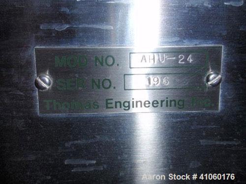 Used Thomas Engineering Accela Cota, 24" Diameter, Model 24 MK II, Stainless Steel. Perforated pan, with spray guns and Thomas Engineering air handling unit, type AHU-24, serial #196, on unitized bas...