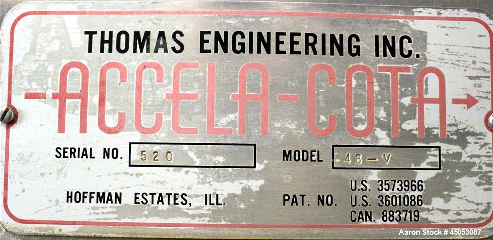 Used Stainless Steel Thomas Engineering Accela-Cota Coating Pan, Model 48-V