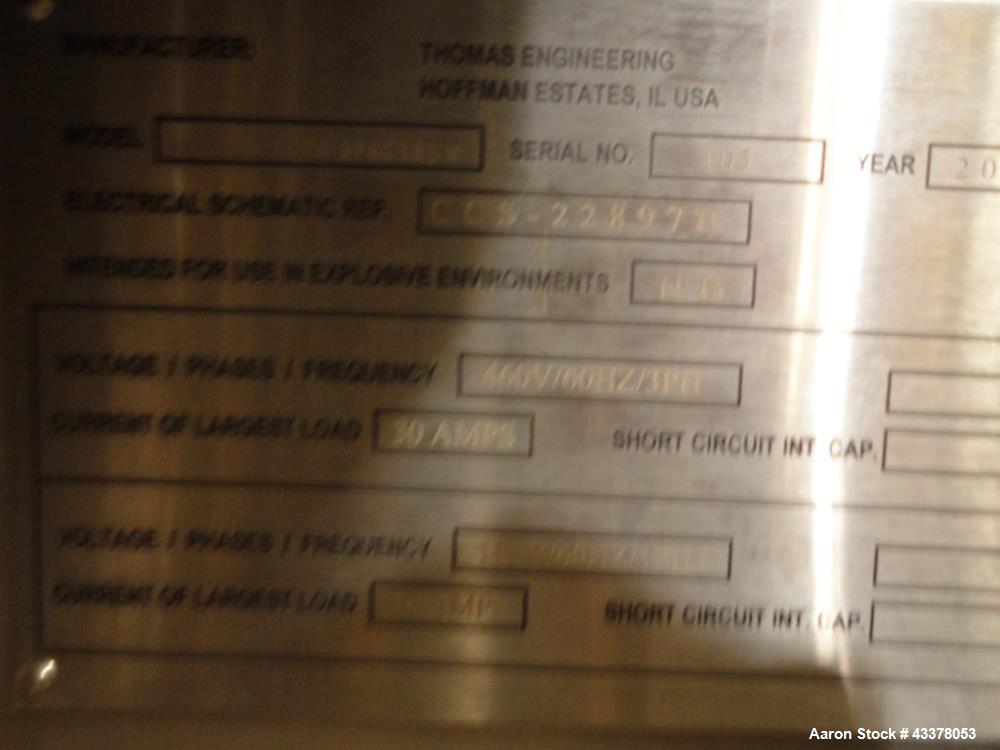 Used Thomas Engineering Coating Pan, Type Spectrum Coater. Approximately 66" diameter x 60" deep perforated pan, stainless steel construction, " diameter perforated pan, 10 hp, 230/460 volt pan drive...