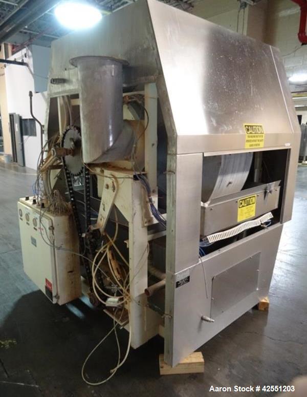 Used Vector Freund Hi Coater coating pan, model HC-150, 1500mm (59") pan diameter, stainless steel construction, perforated pan, with spray guns, Marlo air handling unit, steam heated, 7.5 hp, 230/46...