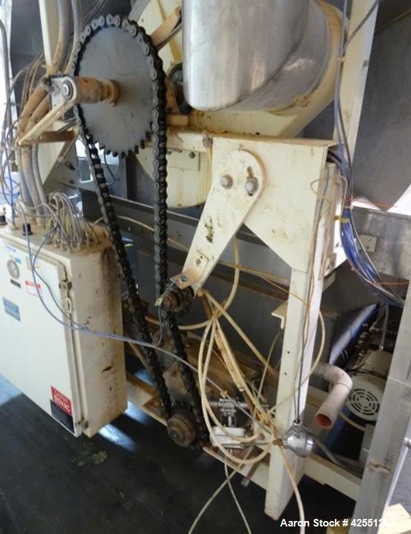 Used Vector Freund Hi Coater coating pan, model HC-150, 1500mm (59") pan diameter, stainless steel construction, perforated pan, with spray guns, Marlo air handling unit, steam heated, 7.5 hp, 230/46...