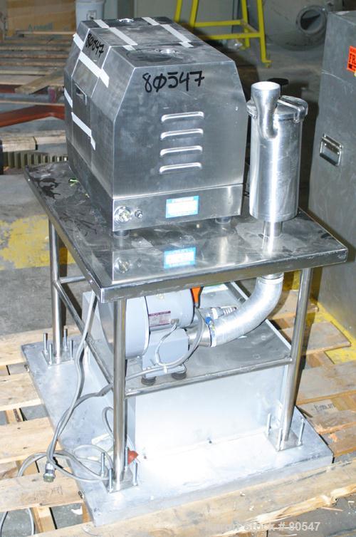 USED:Vector Freund Hi-Coater coating pan, model HCT-112, 304 stainlesssteel. 8" diameter x 5" deep pan, partially perforated pan, 4 baffles.Approx .75 liter brim volume, .375 kg batch size. Unit self...