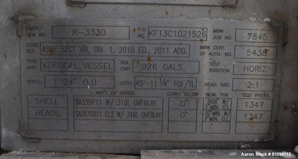 Used Mitternight Boiler Works Reactor Column System.