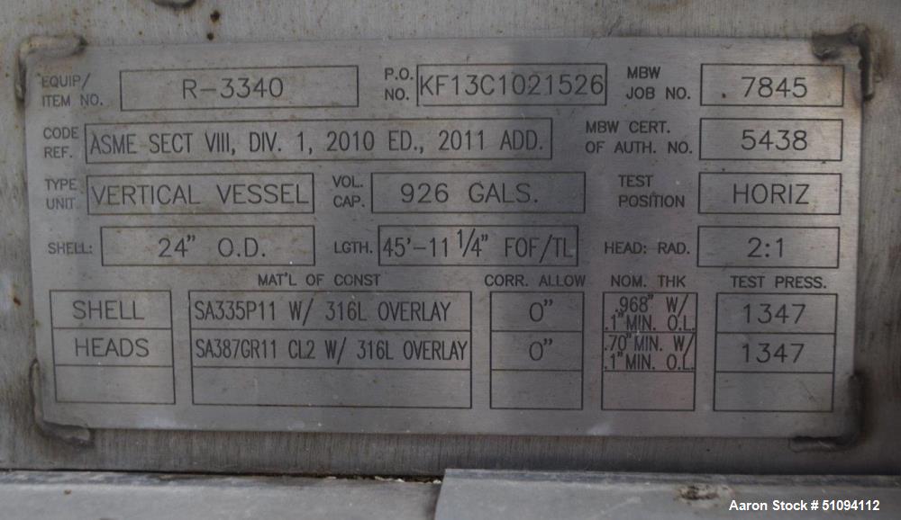 Used- Mitternight Boiler Works Reactor Column System.