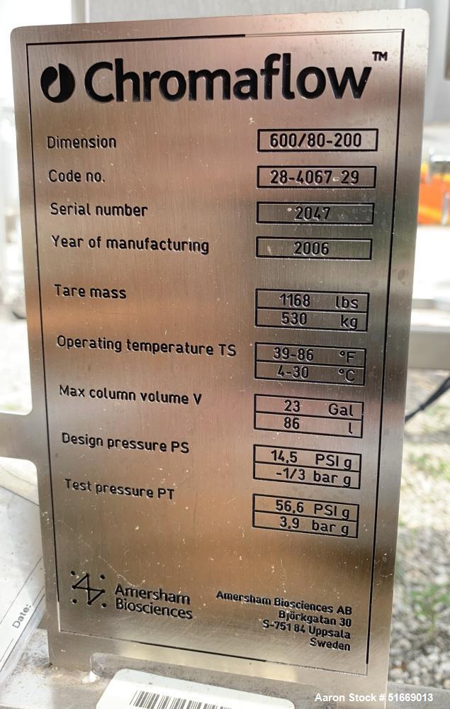 Used Industrial Chromatography Column - Amersham 600/80-200, 316L Stainless Steel