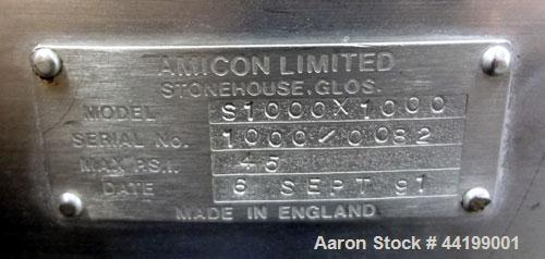 Used Amicon Limited Chromatography Column, Model S1000 X 1000, 316 Stainless Steel. (2) Vertical column sections approximately 1000 mm (39.3’’) diameter x 1143 mm (45’’) tall, rated 3.1 bar (45 psi)....