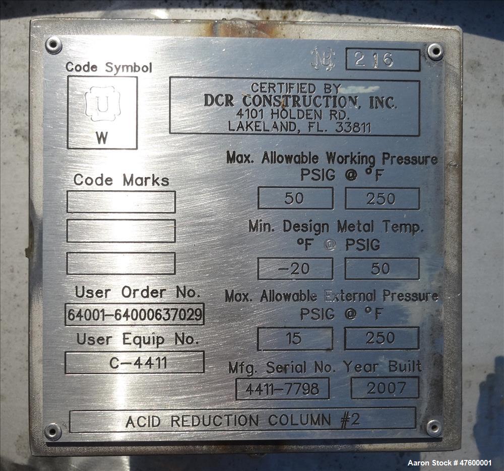 Used DCR Construction Acid Reduction Column – 304 Stainless Steel, 49’ Height, 50 PSI