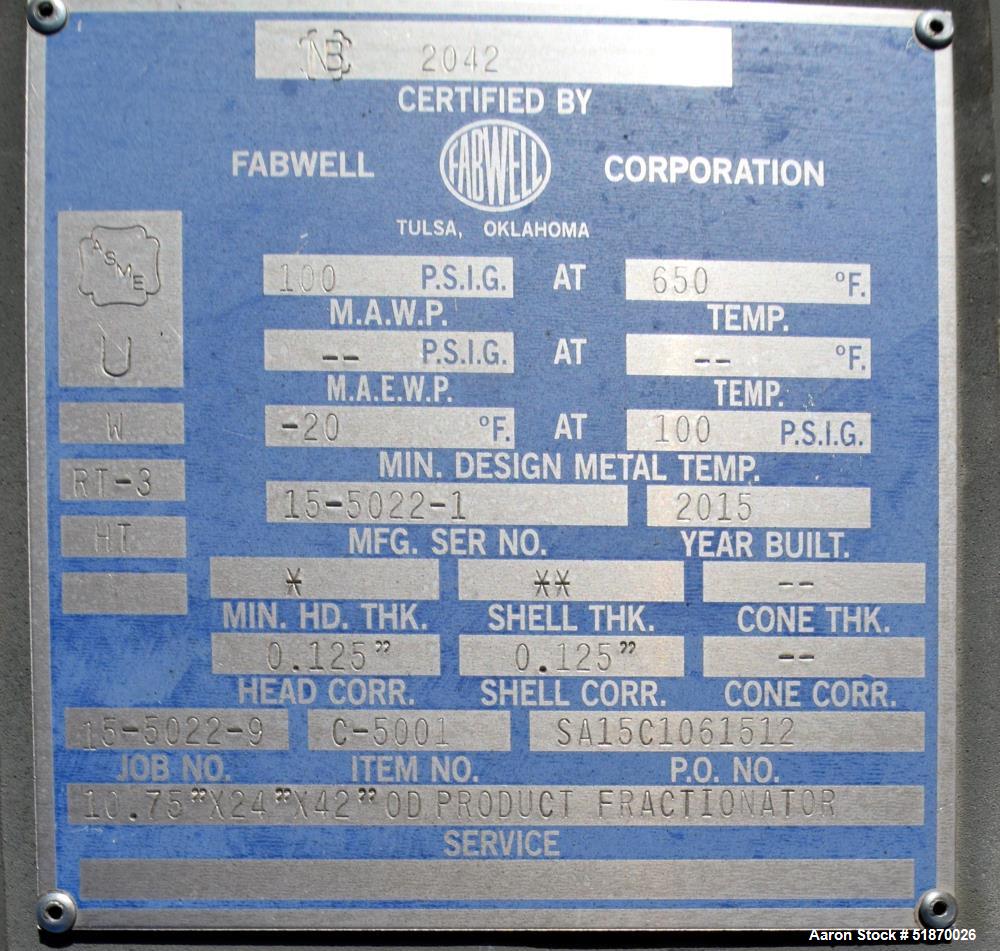 Unused- Fabwell Product Fractionator, Carbon Steel, Vertical. Approximate 10.75" x 24" x 42" O.D. X 32'-4-3/4" overall heigh...