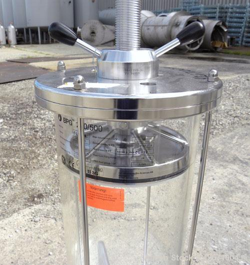 Used GE Healthcare Life Sciences Glass Chromatography Column, Model BPG 200/500, Code# 18-1103-11. (1) Vertical glass column 200mm (7.87’’) diameter x 500mm (19.6’’) tall, rated 6 bar (87 psi) at 4-4...