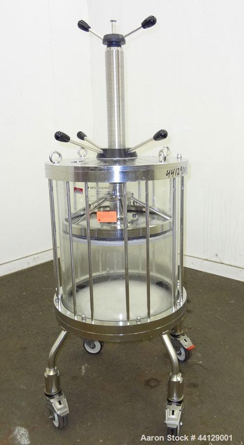 Used GE Healthcare Life Sciences Glass Chromatography Column, Model BPG 450/500, Code #18-1103-71. (1) Vertical glass column 450 mm (17.7’’) diameter x 500 mm (19.6’’) tall, rated 2.5 bar (36.2 psi) ...
