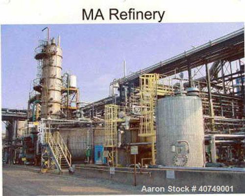 Used Complete Maleic Anhydride Plant, 20,000 mt/yr, designed by Scientific Design Co Inc. Reactors are fixed bed technology with n-butane feedstock. Two reactor trains with refining, flaking and briq...