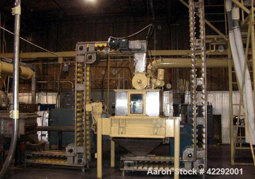 Used Complete Food Grade Extrusion Line, rated 1 ton per hour. Equipment includes: Flexicon hydraulic bulk bag unloader with airlock; single screw 75 hp Conex 5500 extruder; twin screw former that ru...