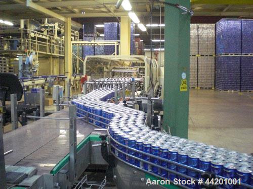 Used Can Filling Line for slim-line cans type 200/202, 150/250 ml.  Capacity 600 cans per minute.  Comprised of:  (1) Kettner depalletizer, (1) Vroemisse can conveyor, (1) Vroemisse rinser, (1) KHS H...