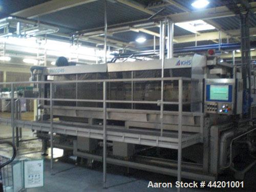 Used Can Filling Line for slim-line cans type 200/202, 150/250 ml.  Capacity 600 cans per minute.  Comprised of:  (1) Kettner depalletizer, (1) Vroemisse can conveyor, (1) Vroemisse rinser, (1) KHS H...