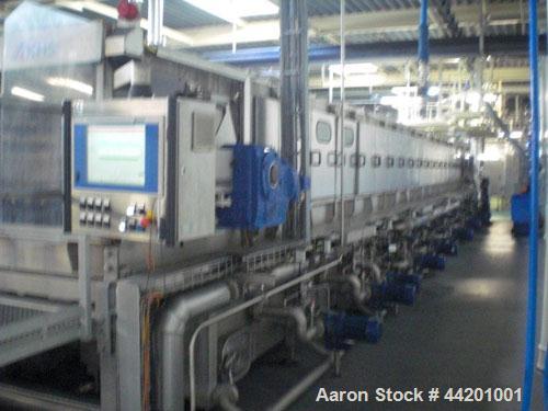 Used Can Filling Line for slim-line cans type 200/202, 150/250 ml.  Capacity 600 cans per minute.  Comprised of:  (1) Kettner depalletizer, (1) Vroemisse can conveyor, (1) Vroemisse rinser, (1) KHS H...