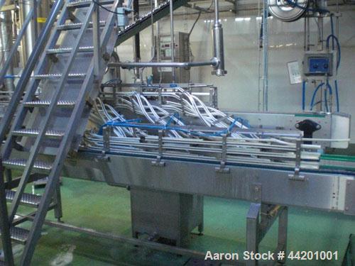 Used Can Filling Line for slim-line cans type 200/202, 150/250 ml.  Capacity 600 cans per minute.  Comprised of:  (1) Kettner depalletizer, (1) Vroemisse can conveyor, (1) Vroemisse rinser, (1) KHS H...