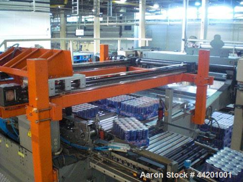 Used Can Filling Line for slim-line cans type 200/202, 150/250 ml.  Capacity 600 cans per minute.  Comprised of:  (1) Kettner depalletizer, (1) Vroemisse can conveyor, (1) Vroemisse rinser, (1) KHS H...